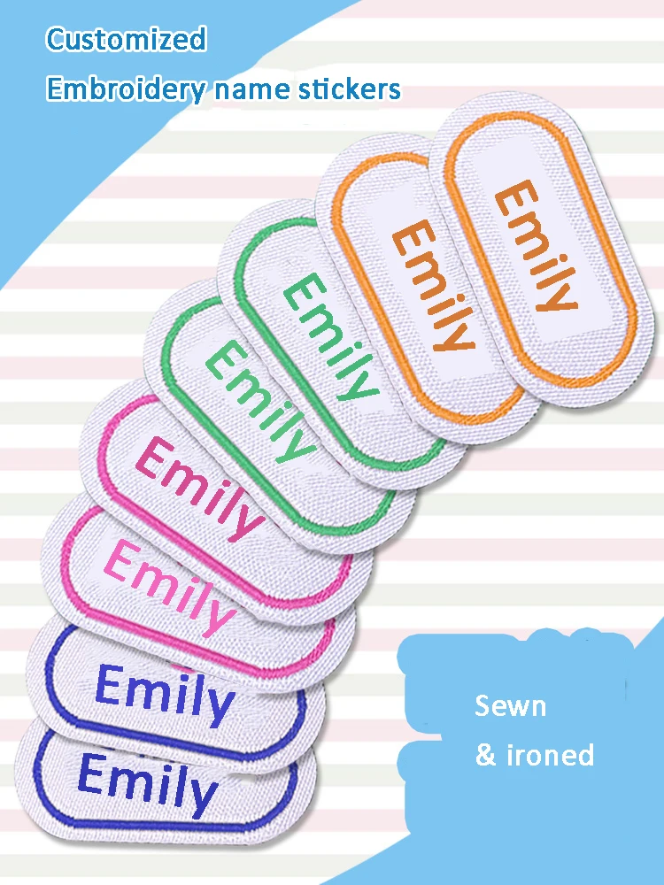 Customized Embroidered Name Sticker Label Sewn & Ironed For Kids Baby School Uniform Children\'s Name Strip Label On Clothes Bag