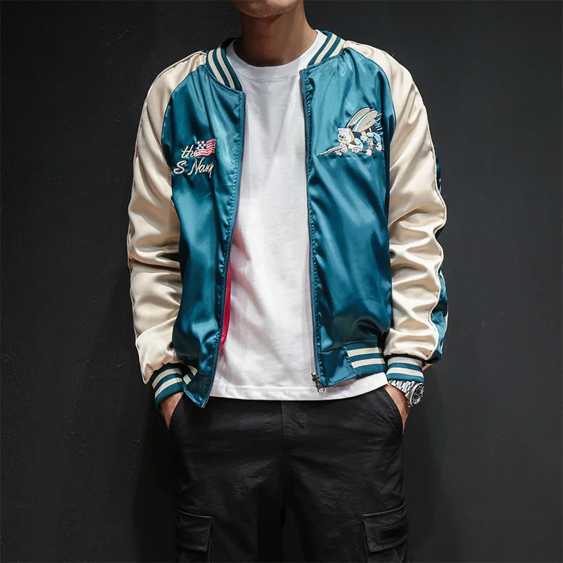 Men Women Double Sided Satin Sukajan Baseball Jacket Yokosuka Embroidery Coat Streetwear Spring Autumn - view 6