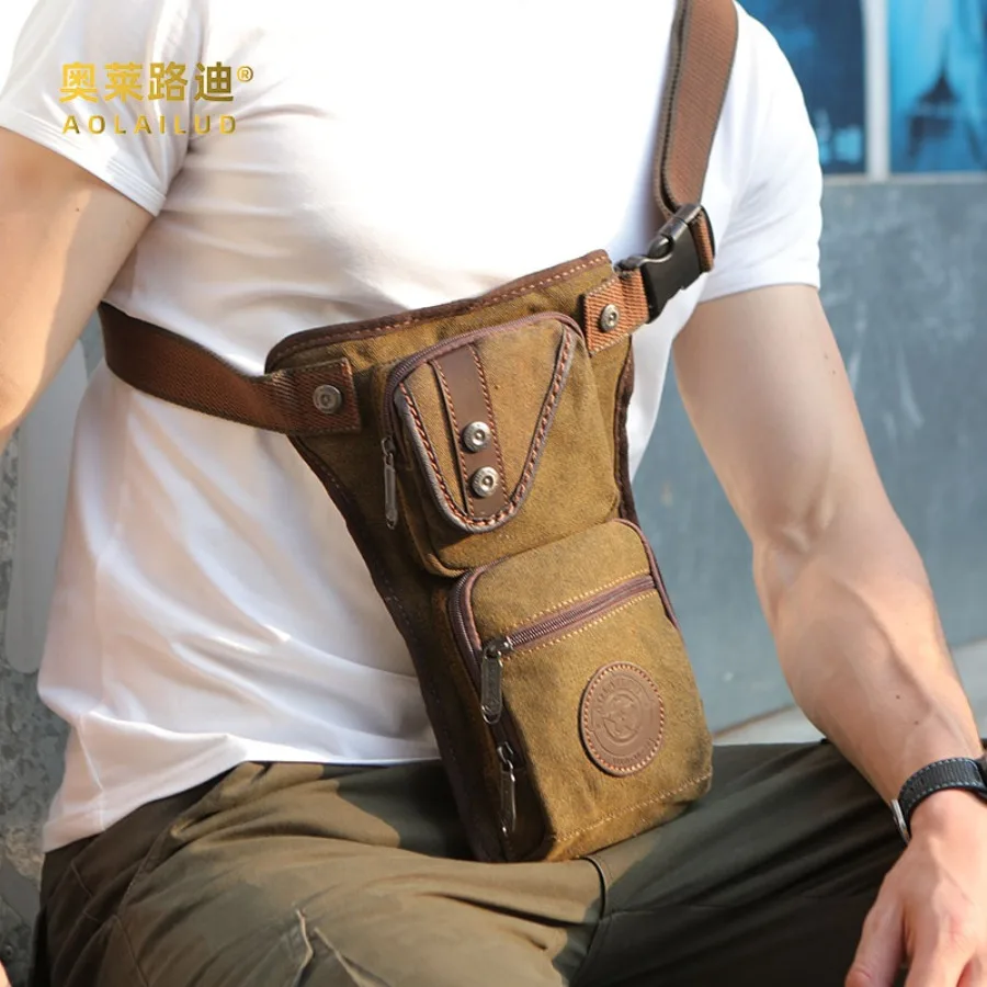 

【Новый стиль】- эксклюзивная мужская сумка на пояс с карманами, в европейском и американском ретро-стиле, для активного отдыха, из холщовой ткани, персонализированная, на одно плечо -b