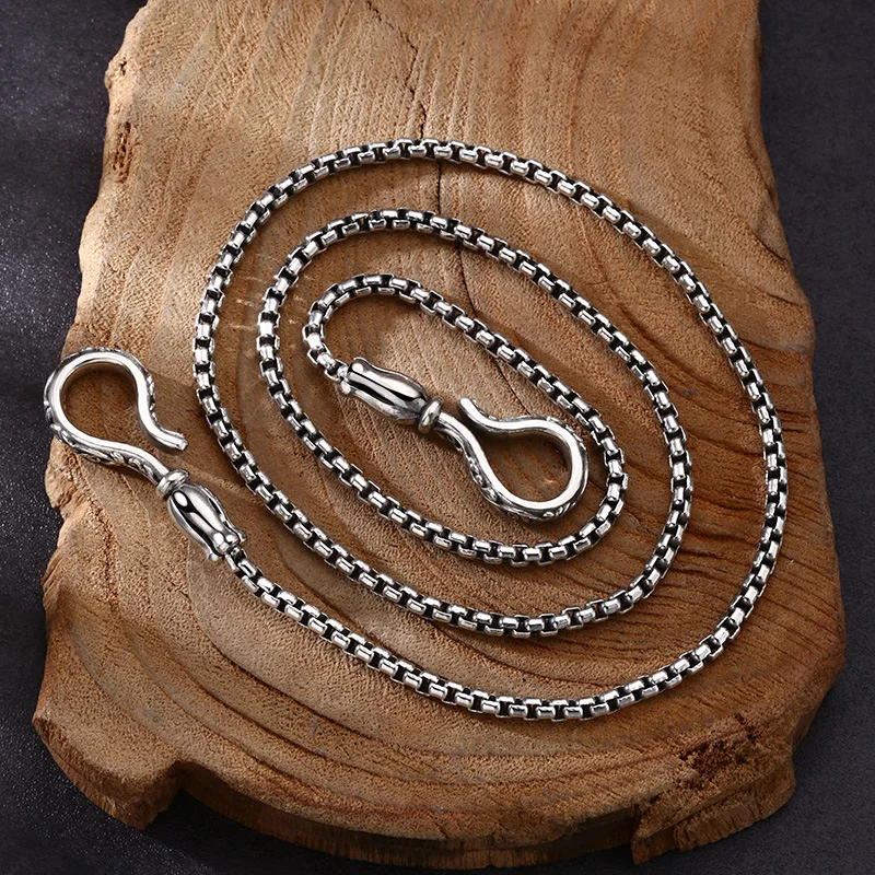S925 Sterling Silver Box Chain 55 60CM Unisex 3MM Flower Fine Jewelry Necklace FYNE311