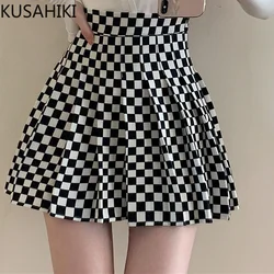 KUSAHIKI Black White Plaid Pleated Skirt Women Korea High Waist Causal A-line Autumn Fashion Faldas Mujer Moda 2023 6V299