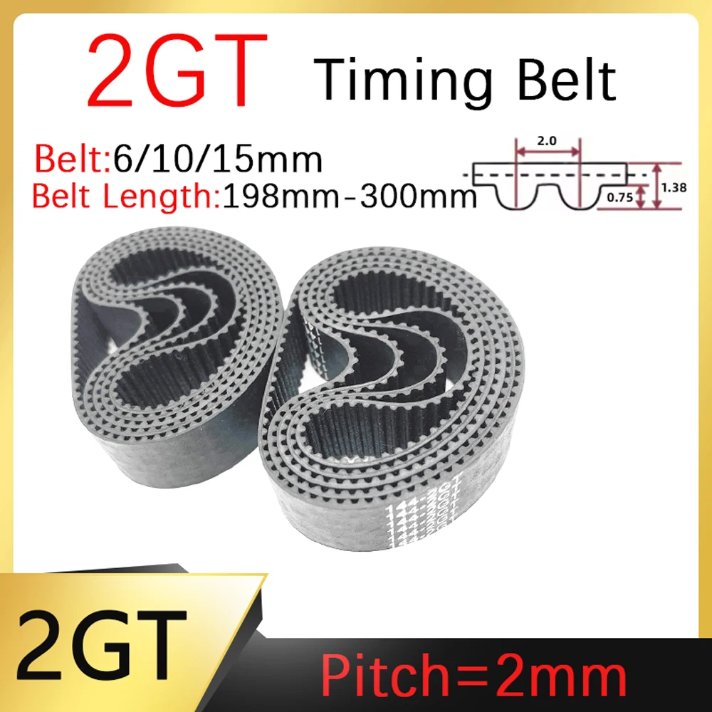 Courroie synchrone GT2 en caoutchouc à boucle fermée, circonférence 198mm~300mm, largeur de courroie 6/10/15mm, pièces de courroie pour imprimante 3D