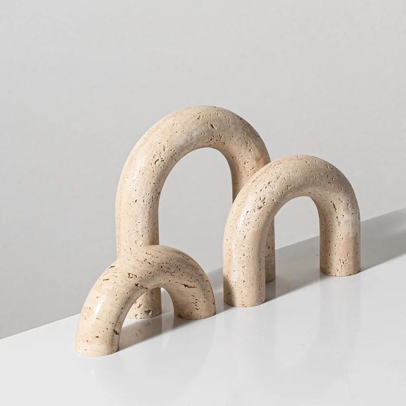 

Retro Art Travertine Arch Door Decorative Decorations, Natural Marble Sculptures, Living Room Decoration, Book Support Frame