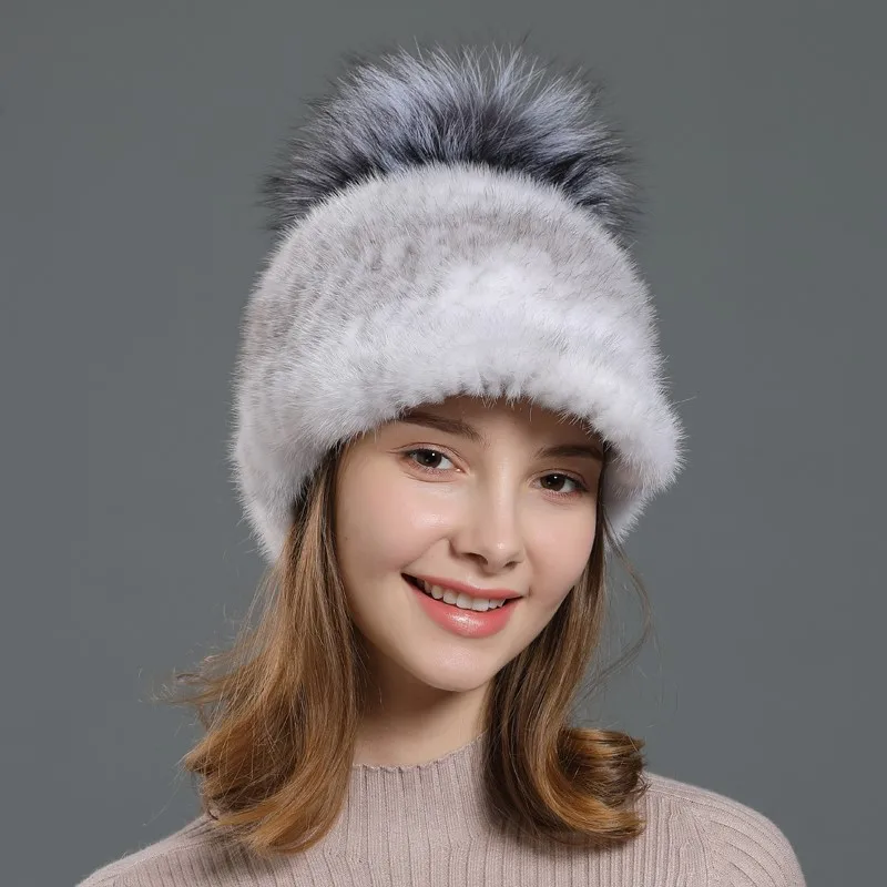 New fur with PEAKED CAP and feathery ball warm ear