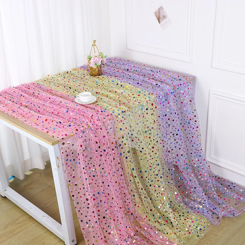 Colorful Polka Dot Gold Foil Tulle Fabric Glitter Mesh Doll Outfits Kids Halloween Costume Table Runner DIY Craft Accessories