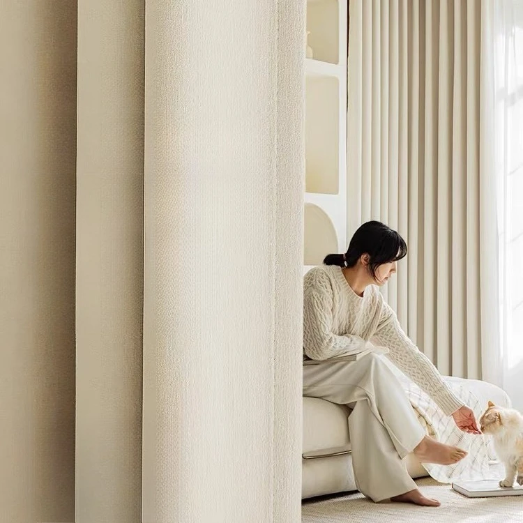 

High-shading High-quality Bedroom Living Room Bay Window Hotel School Curtain Modern Simple French Pastoral Style Pure Color