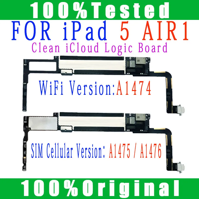 Free iCloud A1474/A1475 or A1476 For iPad Air 1 Motherboard Wifi & SIM Cellular Version For iPad 5 Logic Boards