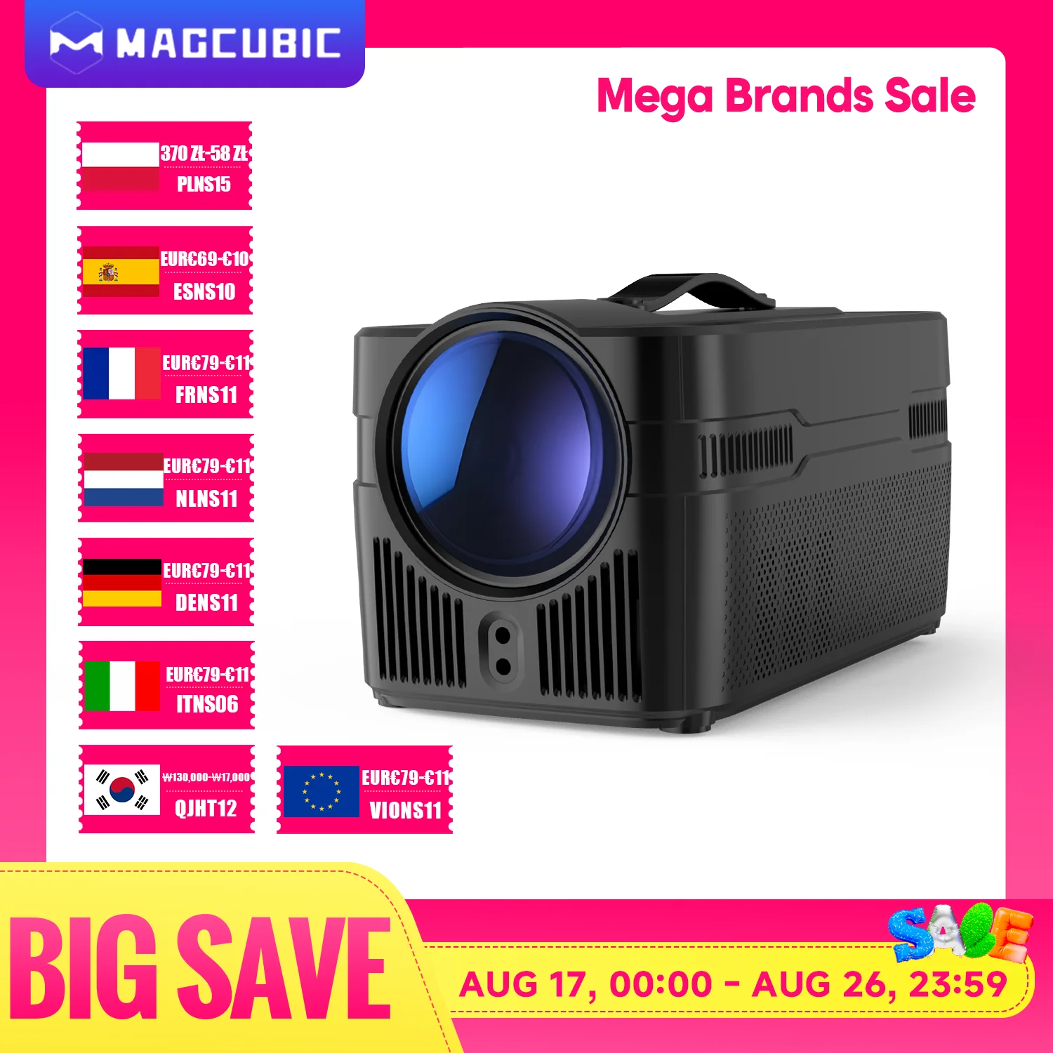 Projetor de Curta Distância Magcubic com Foco Automático 900ANSI, Offset Automático, 1080P, 8K HD, WiFi6, BT5.4, Allwinner H726, Voz, Novo HY450C