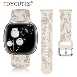 Toyouths Floral Engraved Band for Fitbit Sense 2/Versa 4/Versa 3/Sense Women Dandelion Floral Silicone Sport Strap for versa 4 3