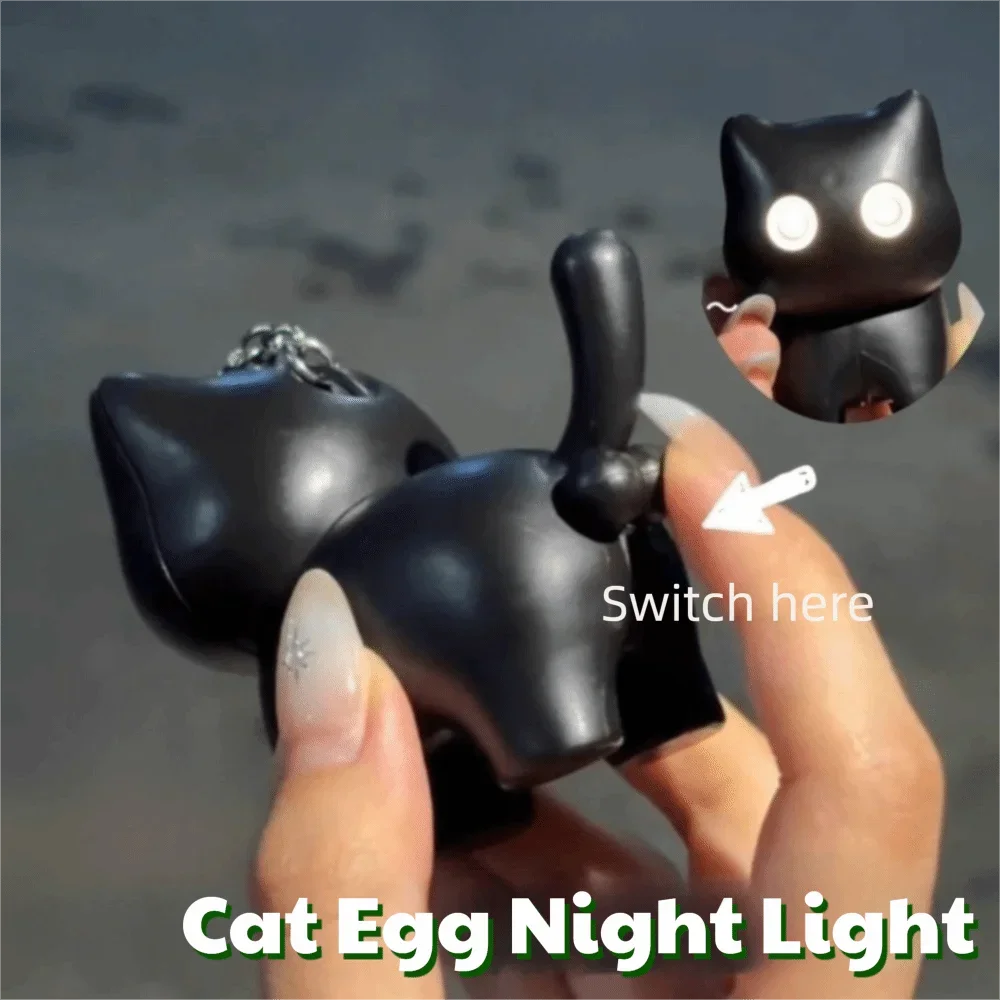 Cute Portable Cat Night Light Keychain Novelty Creative Mini Flashlight Key Ring Black Cartoon Animal Car Ornament Birthday Gift - view 5