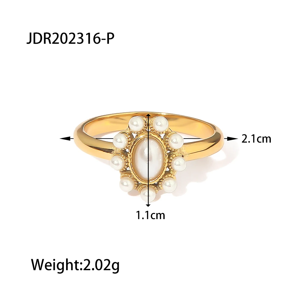 Uworld Sunflower White Pearl Inlaid Ring 18K Gold Plated Color Stainless Steel Waterproof Elegant Jewelry Valentine\'s Day Gift
