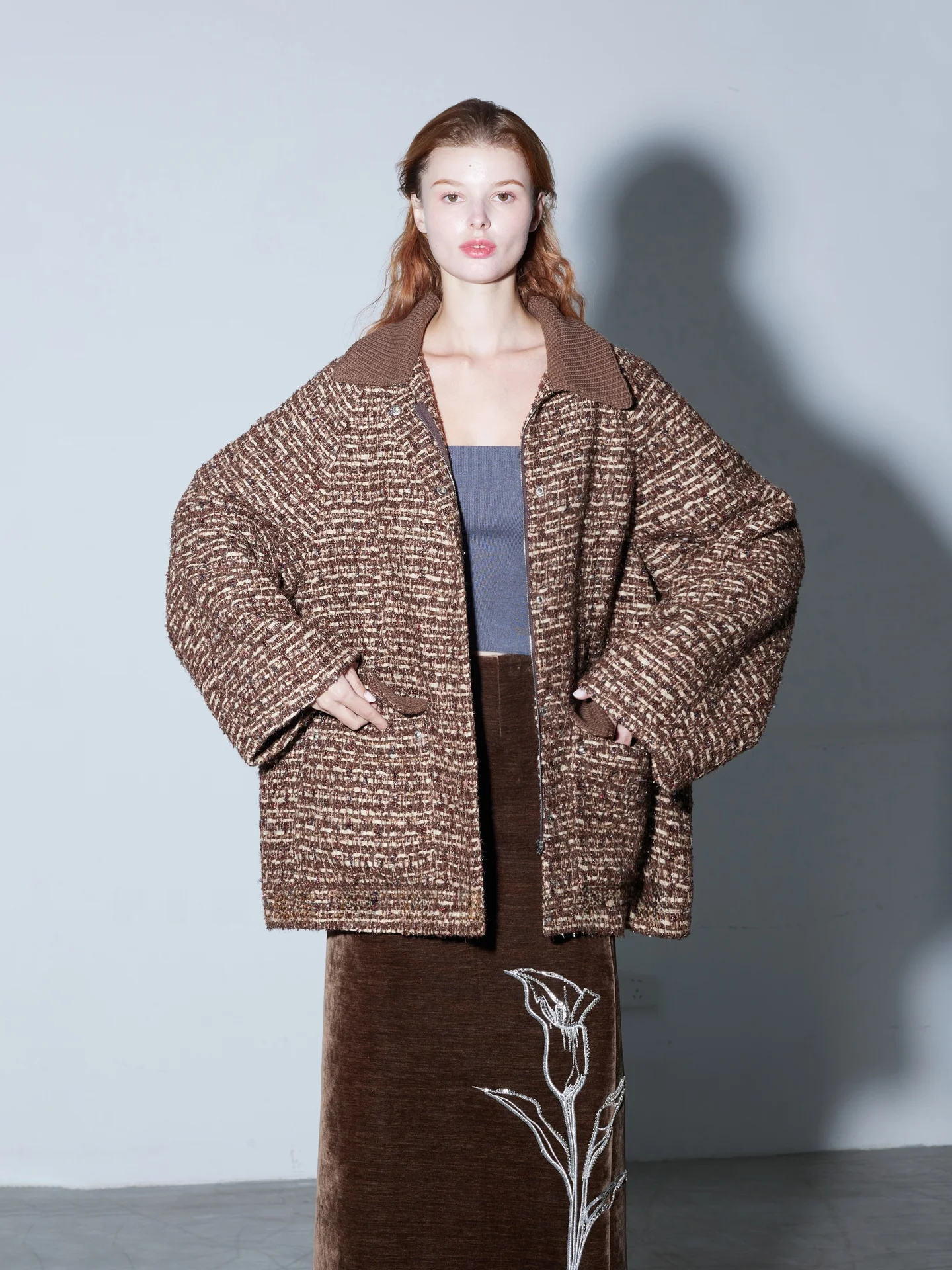 

Ветрозащитная верхняя одежда Finocci Spring Bright Tead из твидовой ткани с высокой плотностью плетения, в рубчик, в стиле BF, повседневная, элегантная, с длинными рукавами