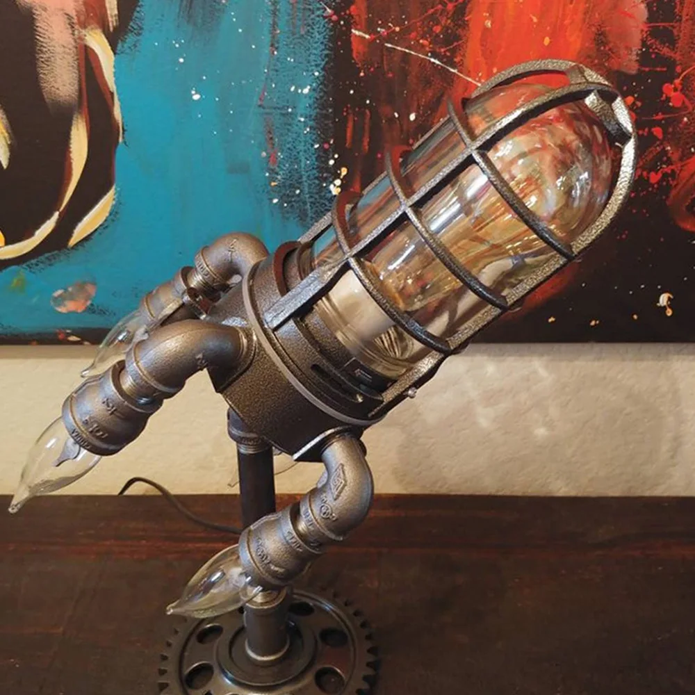 Steampunk Rocket Light Flame Night Light Decorative Desk Lamp