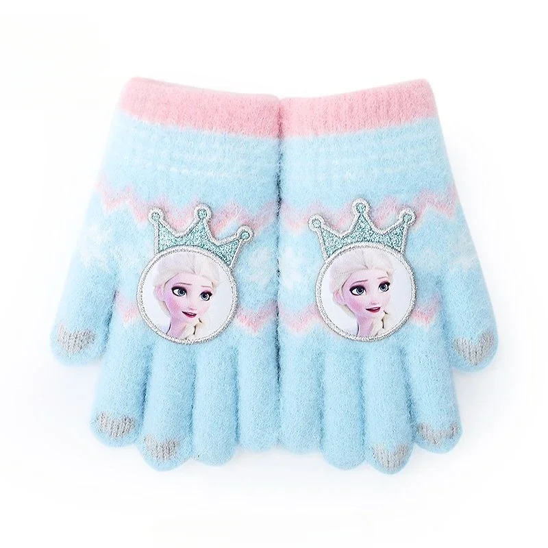 Frozen Elsa Kawaii süße All-Inclusive-Finger Kinder Herbst und Winter Outdoor-Reiten winddichte warme Handschuhe Weihnachtsgeschenk