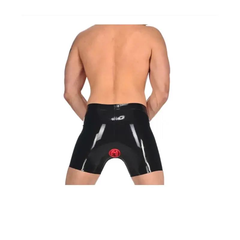 Handmade Latex Sexy Men Underwear with Attached Anal Sheath and Short Front Zip Gays Panties Wet Look Underpants Male Panties