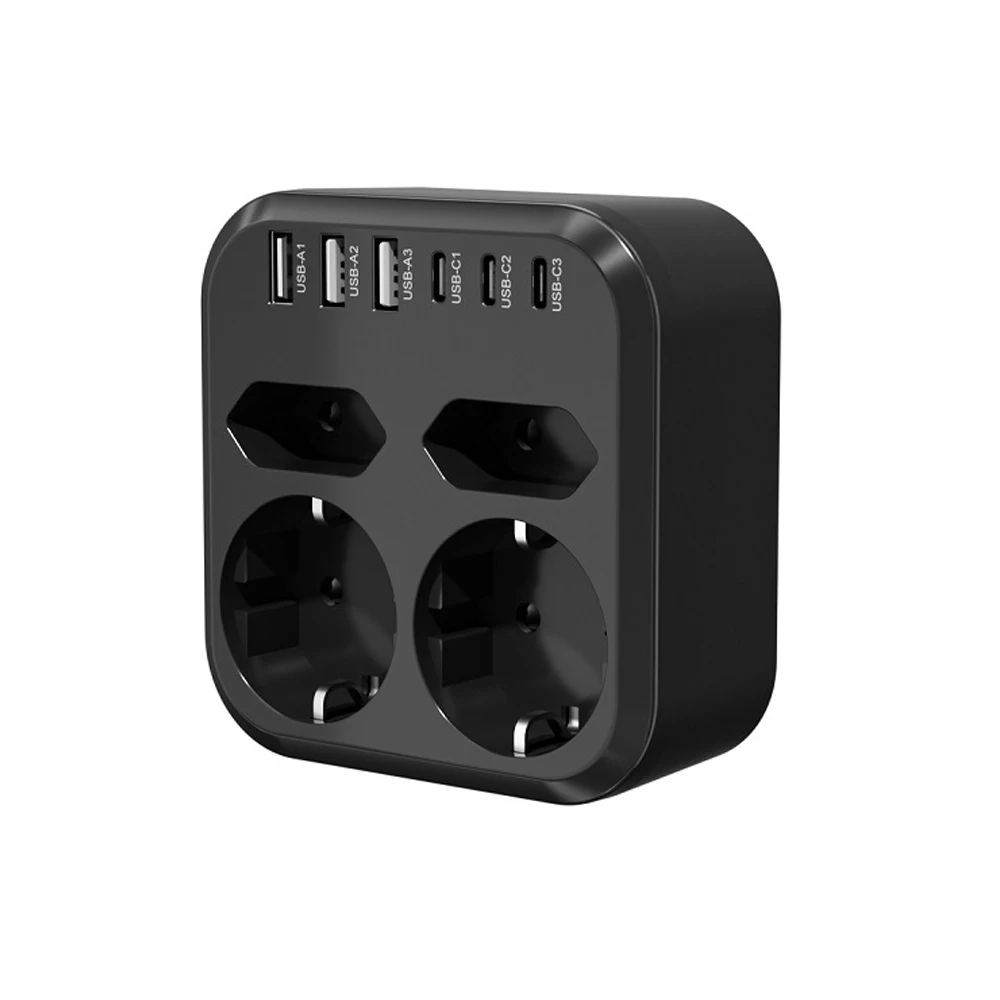 EU Plug Power Strip 10 in 1 3500W with 4 AC Outlets 6 USB 17W Fast Charging Socket 7 Safety System Surge Protection Socket