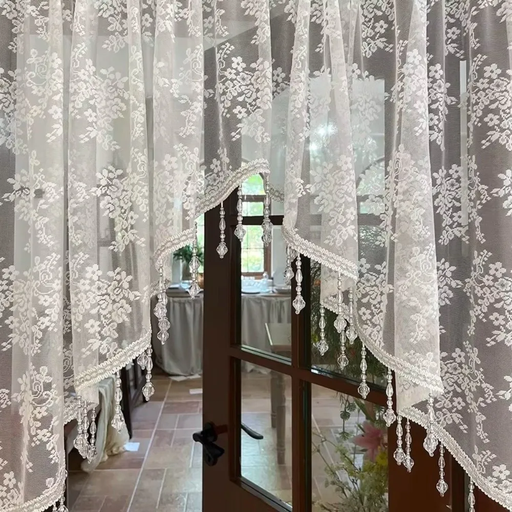 Decorative French Style Half Curtain Romantic Vintage Lace Triangle Curtains White Elegant Lace Door Curtain Room Entrance