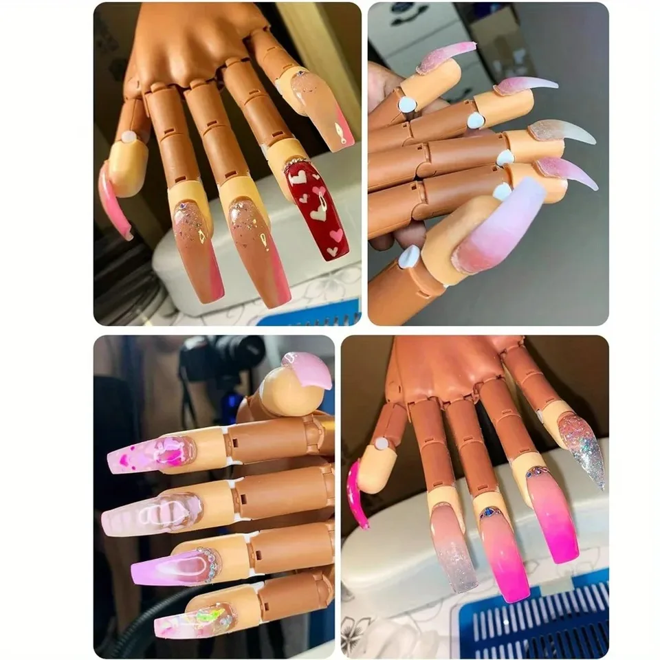 Set de 1 mano de manicura, modelo de mano artificial con 300 clips para puntas, soporte flexible para practicar esmaltado, cuidado y decoración 6