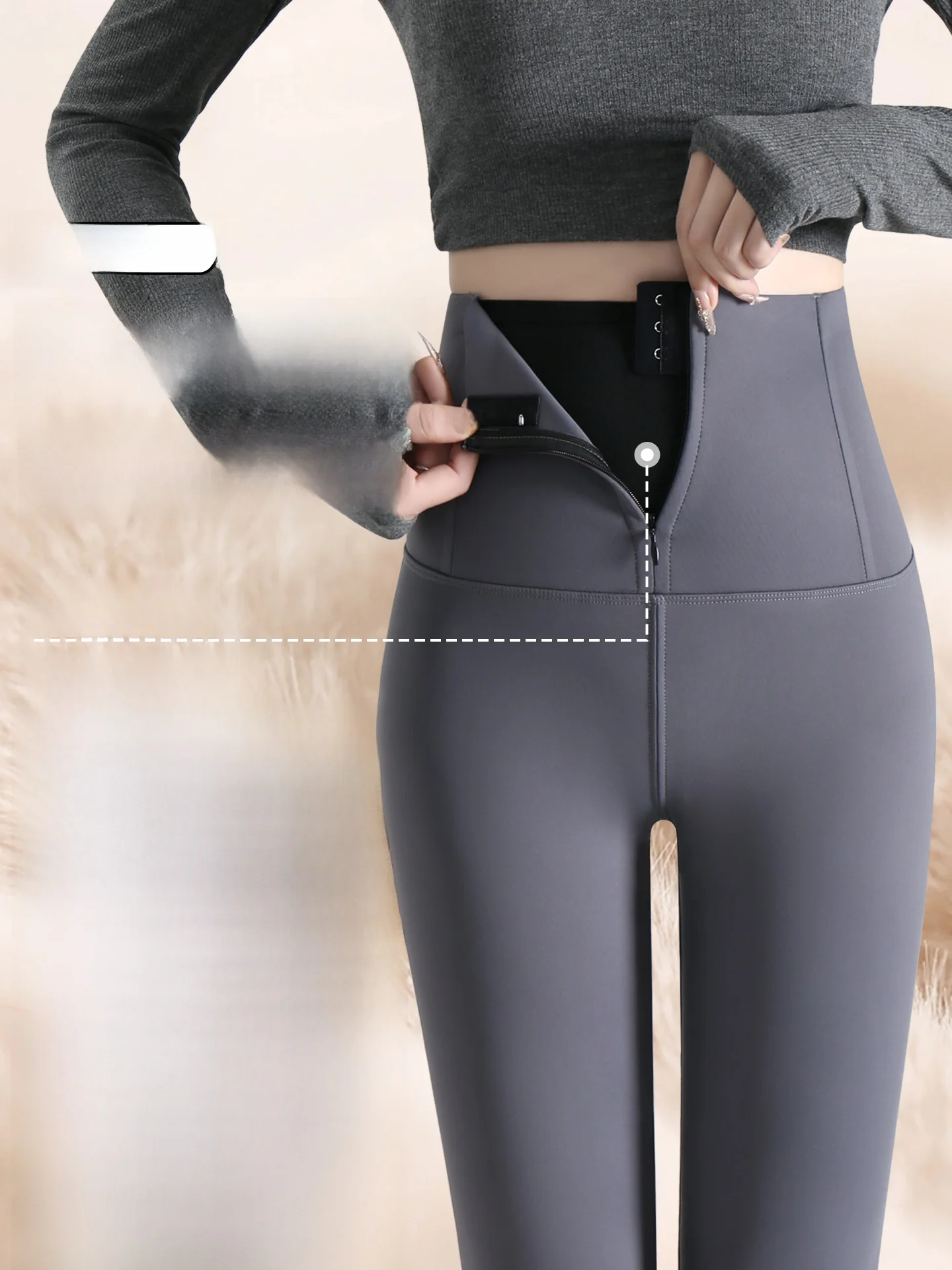 Damskie spodnie z zamkiem błyskawicznym, ze skóry jelenia, spodnie do jogi, jesienno-wiosenne, ocieplane polarem, ciepłe, z wysokim stanem, długie spodnie plus size.