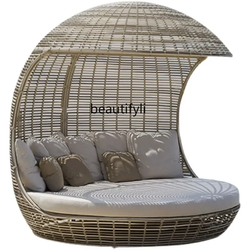 

F Outdoor rattan bed creative bird's nest recliner leisure courtyard bird cage round bed waterproof and sun protection