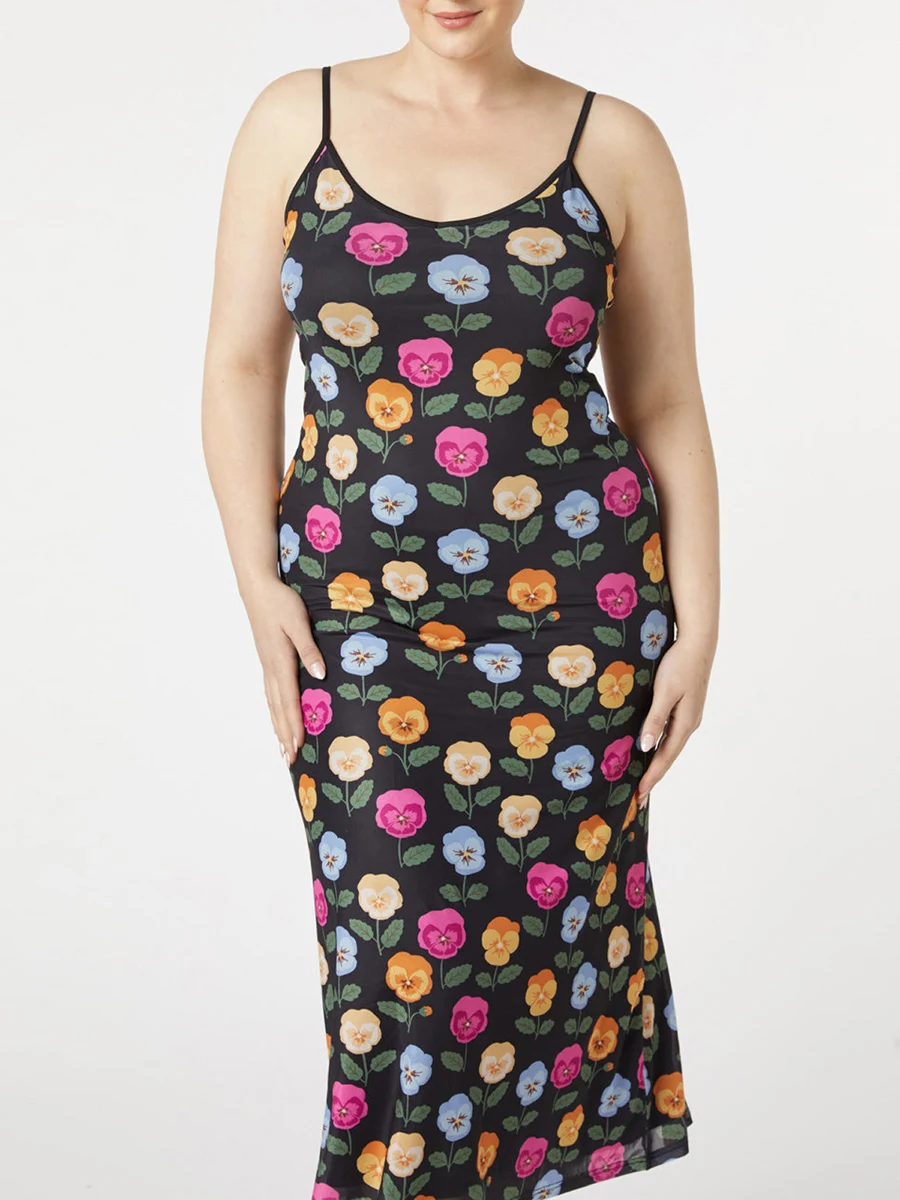 Abito lungo da donna con canotta senza maniche, taglio basso, aperto sul retro, moda vintage, stampa floreale alimentare, abiti da spiaggia casual, streetwear estetico