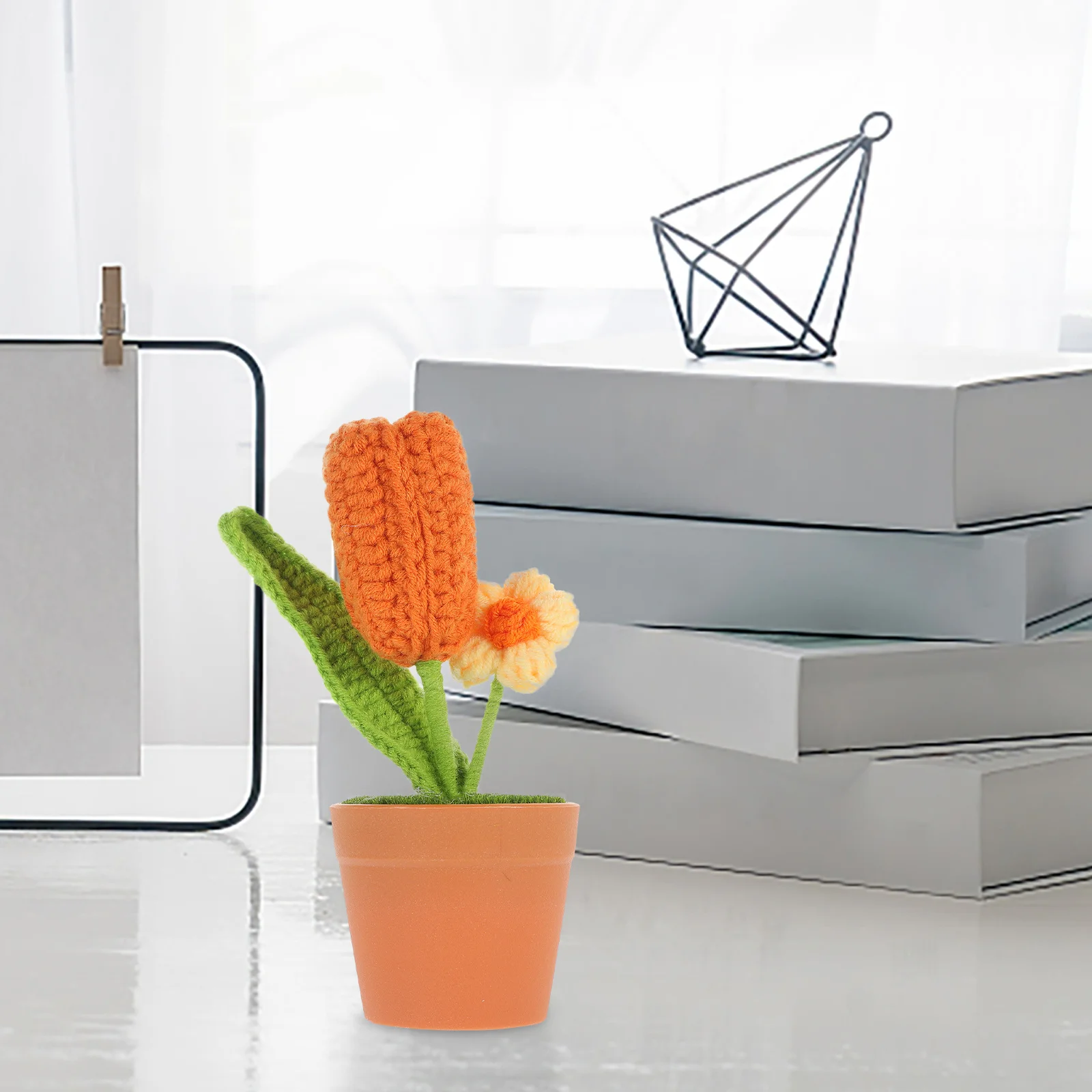 

Crochet Knitted Flower Bonsai Decor Artificial Potted Plant For Home Office Desk Decoration Wool Yarn Craft Simulated Greenery