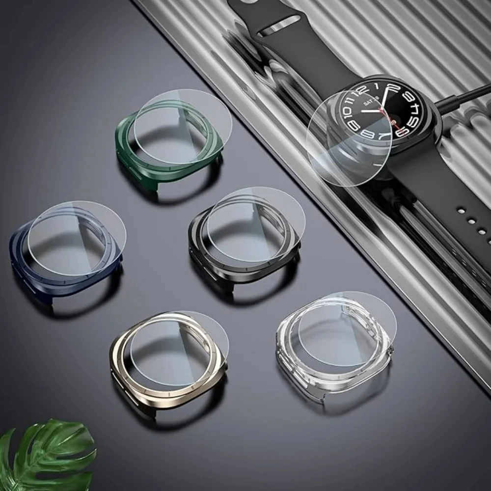 Hollow PC Case for Samsung Galaxy Watch 7 40mm 44mm Waterproof PC Hard Bumper Galaxy Watch Ultra 47mm Cover+Screen Protector