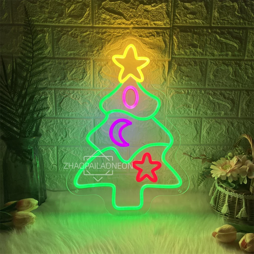 Christmas Tree Neon Signs LED Wall Room Decor Christmas Party Bedroom Livingroom Decorations Neon Lights Gift for Children
