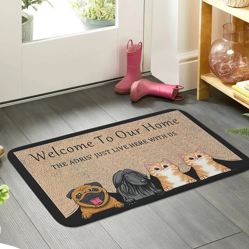 Cute Pet Interior Entrance Mat Custom Doormat Balcony Porch Kitchen Bath Rug Non-slip Hallway Room Floor Carpet Home Decor Items