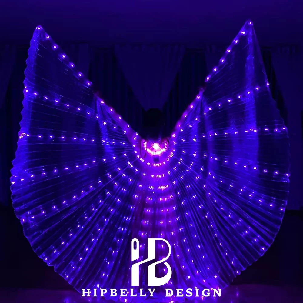 Belly Dance อุปกรณ์เสริม Performance Props LED ปีกสีฟ้า 300 โคมไฟเต้นรําชุดสําหรับผู้ใหญ่ผู้หญิงประสิทธิภาพ Wing ชุด