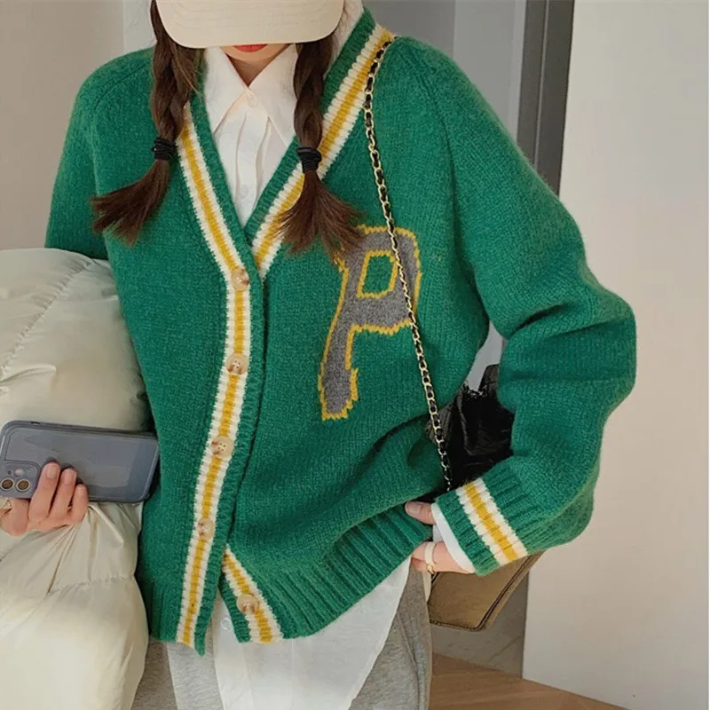 

2023 Korean New Knitted Cardigan Coat Autumn Women's Sweater Fashion Outwear Lazy Loose Versatile Casual Wear NS5703