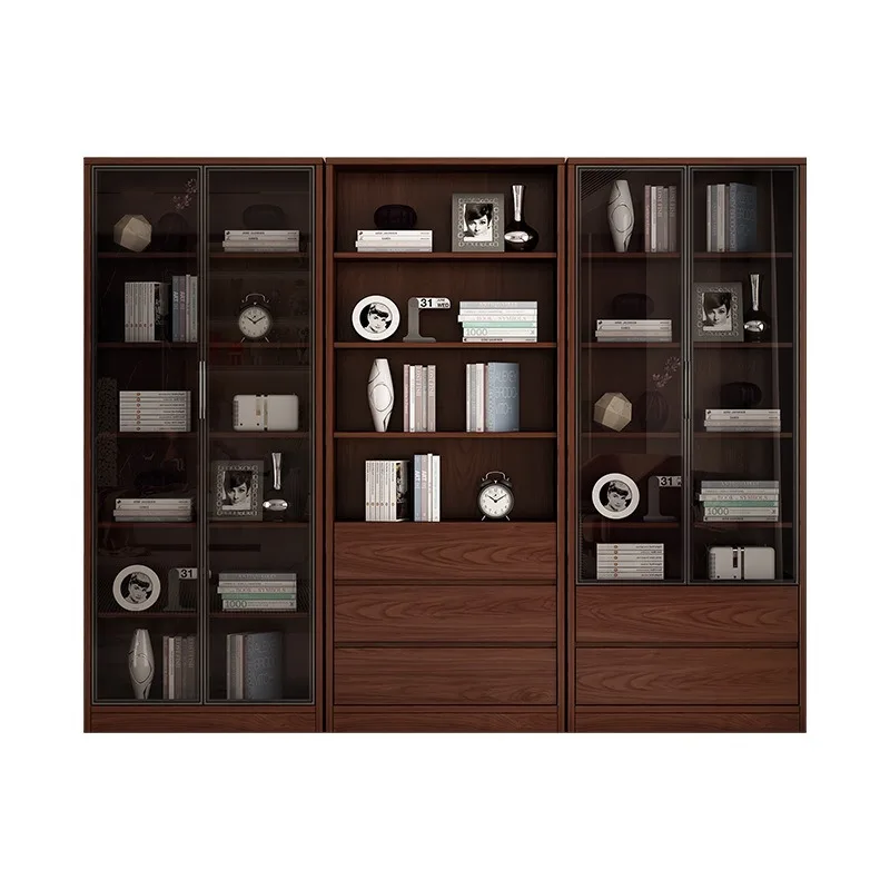 H bookcase, paint-free, combination bookcase, tempered glass door