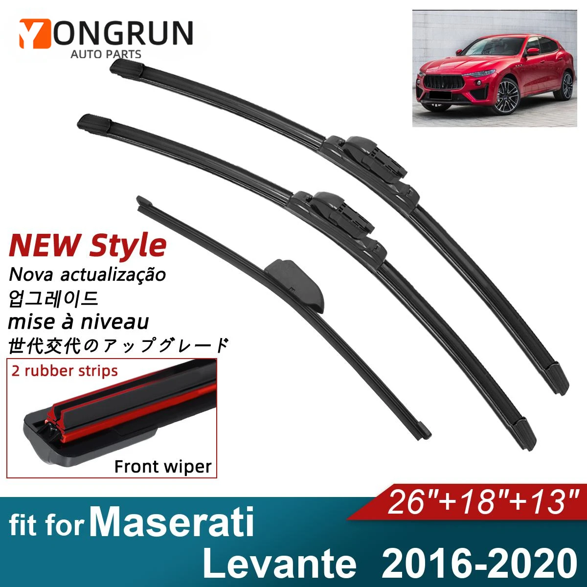 

Двойные резиновые автомобильные дворники для 2016-2020 Maserati Levante, стеклоочистители переднего и заднего стекла, автомобильные аксессуары