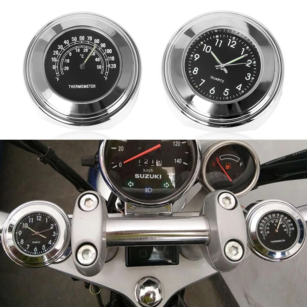 Wasserdichte Motorrad-Uhr/Thermometer, Thermo, passend für 7/8 Zoll oder 1 Zoll Lenker, Harley, Honda, Yamaha, Suzuki, Kawasaki