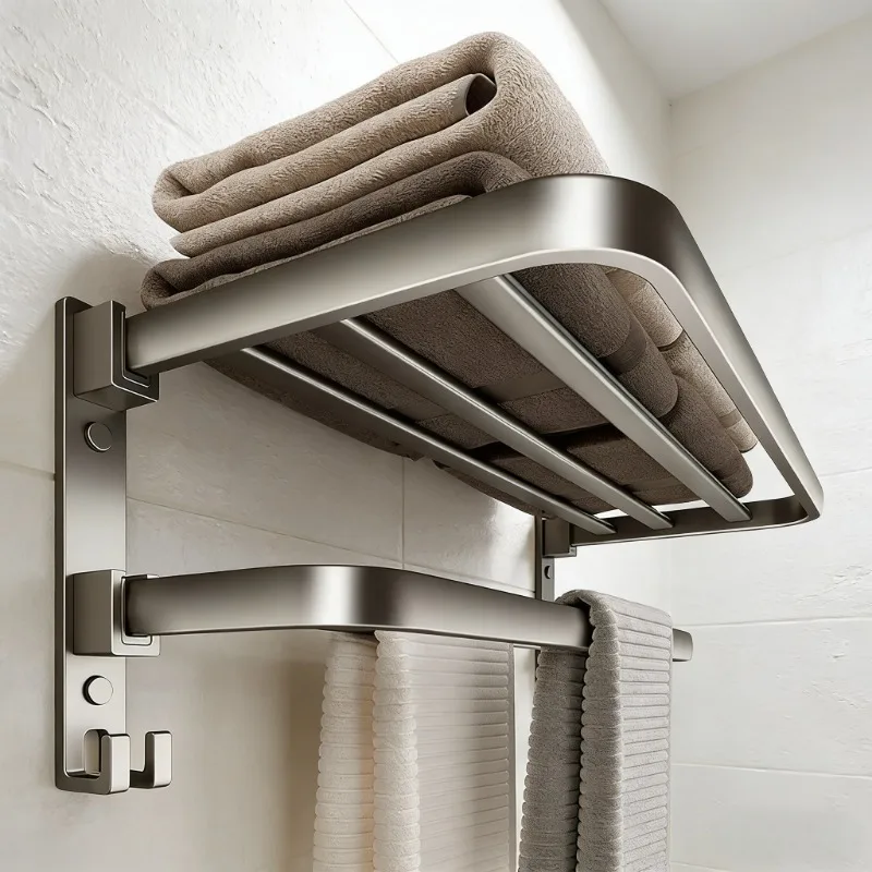 Gun Gray Towel Rack, Foldable Towel Rack, Non Perforated Bathroom, Bathroom Storage Rack, Wall Mounted Bathroom Pendant
