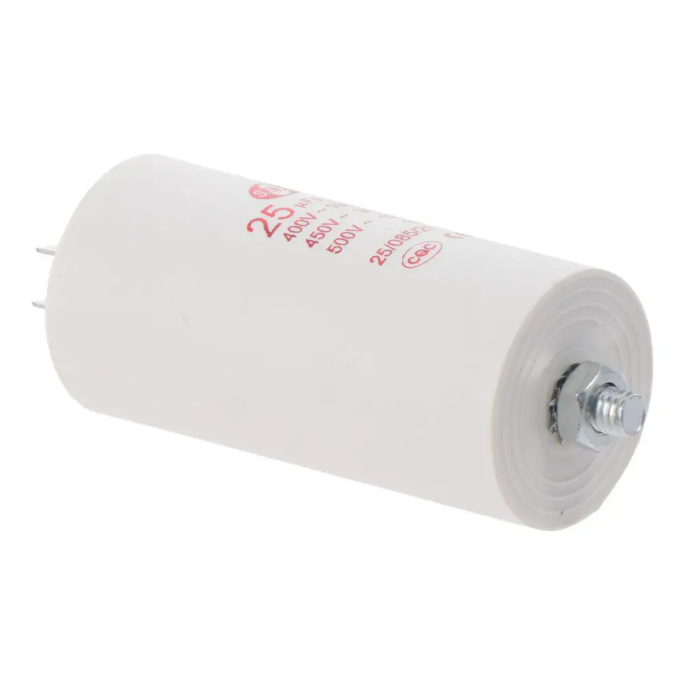 

CBB60 бегущий конденсатор 25uF 450V AC двойная вставка 50/60 Гц цилиндр 73x44 мм белый для воздушного компрессора водяного насоса двигателя