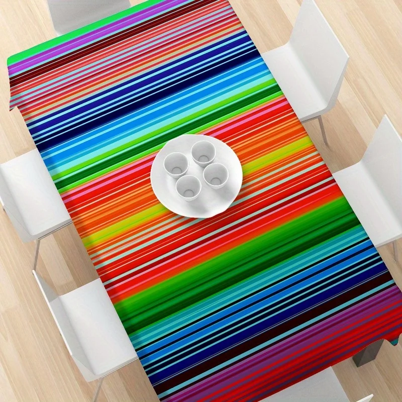 Mexican Colorful Stripes Rectangle Tablecloth for Table Decor Reusable Kitchen Dining Tablecloth Day of The Dead Decorations
