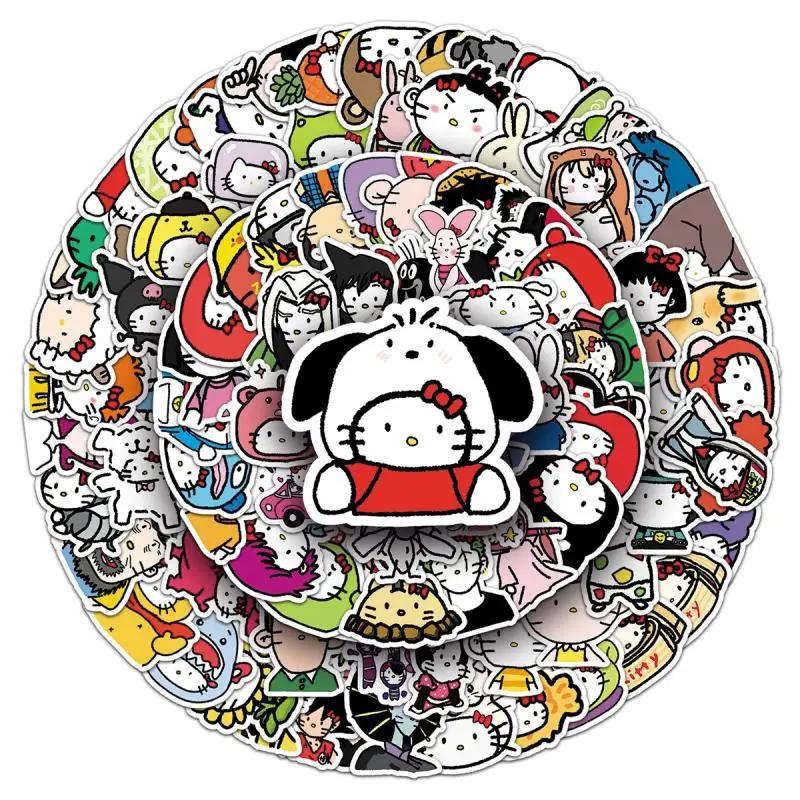 102Pcs Sanrio Hello Kitty Graffiti Stickers Cartoon Cute Notebook Decoration Cup Table Hand Account Stickers Girl Birthday Gift