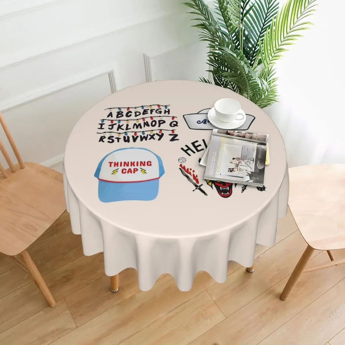 

Stranger Sticker Waterproof Round Tablecloth Oilproof Table Cloth for Kitchen Events Dining Table Cover 60 inch