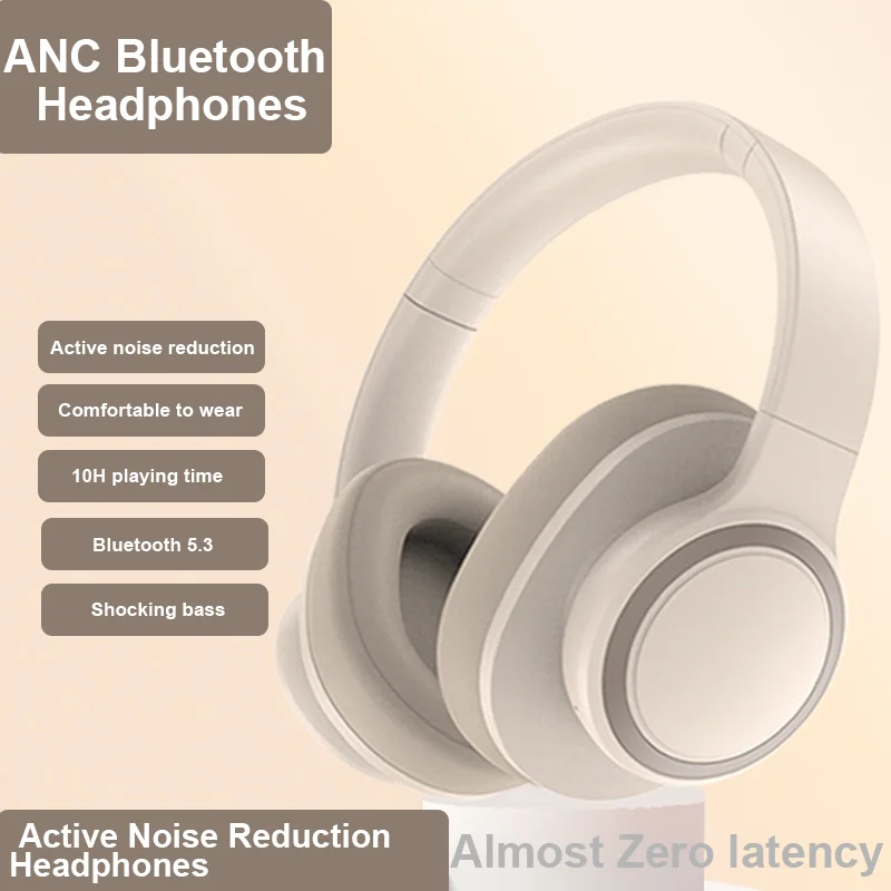 

ANC Headphones Bluetooth Wireless Headsets Active Noise Reduction Earpieces Great Bass Music Game Sport Earphones Foldable