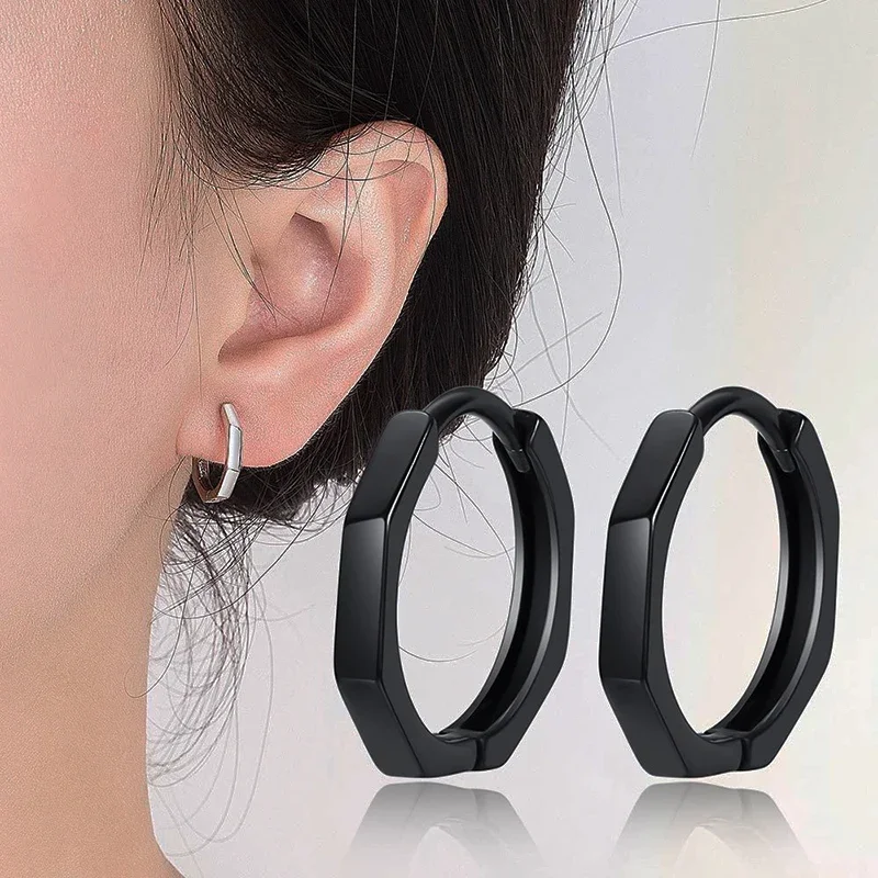 New Fashion Creative Polygonal Hoop Earrings Black/Silver Color Small Huggie Small Hoops Charming Earring Piercing For Women