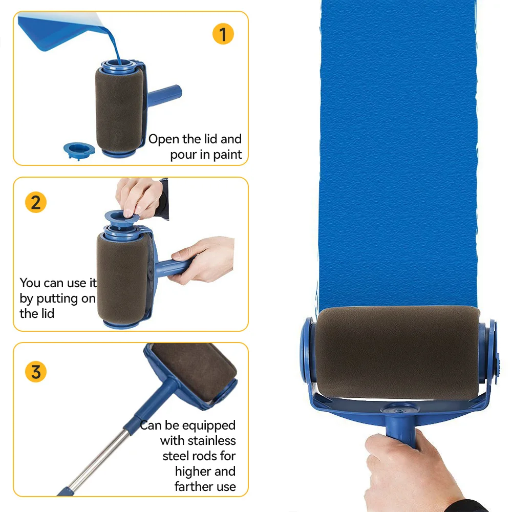 7pc/Set Multifunctional Paint Roller Corner Brush Handle Tools Wall Painting Roll DIY Household Easy to Operate Painting Brushes