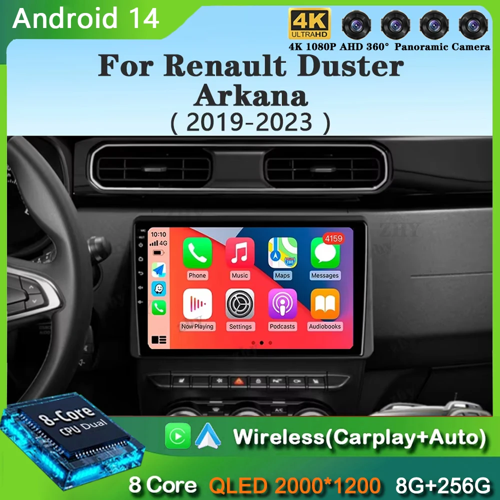 Android14 Car Radio For Renault Duster HM 2 II 2019 - 2021 Arkana 1 I 2019 - 2021 Navigation GPS Multimedia Player stereo BT DSP