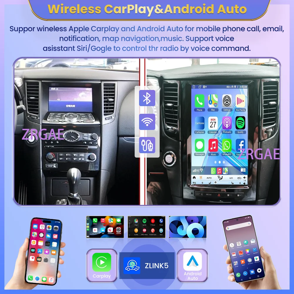 Android 15 For Infiniti FX35 FX25 FX37 FX50 QX70 2007-2019 Car Radio Screen Stereo Receiver Autoradio Multimedia Player Carplay