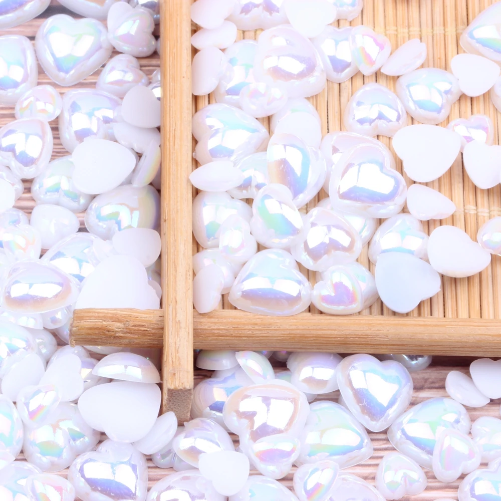 

Half Pearls Flatback Imitation Heart 8-12mm Mixd 40g about 280pcs Resin Pearls AB Colors Scrapbook Wedding Cards Nail Jewelry