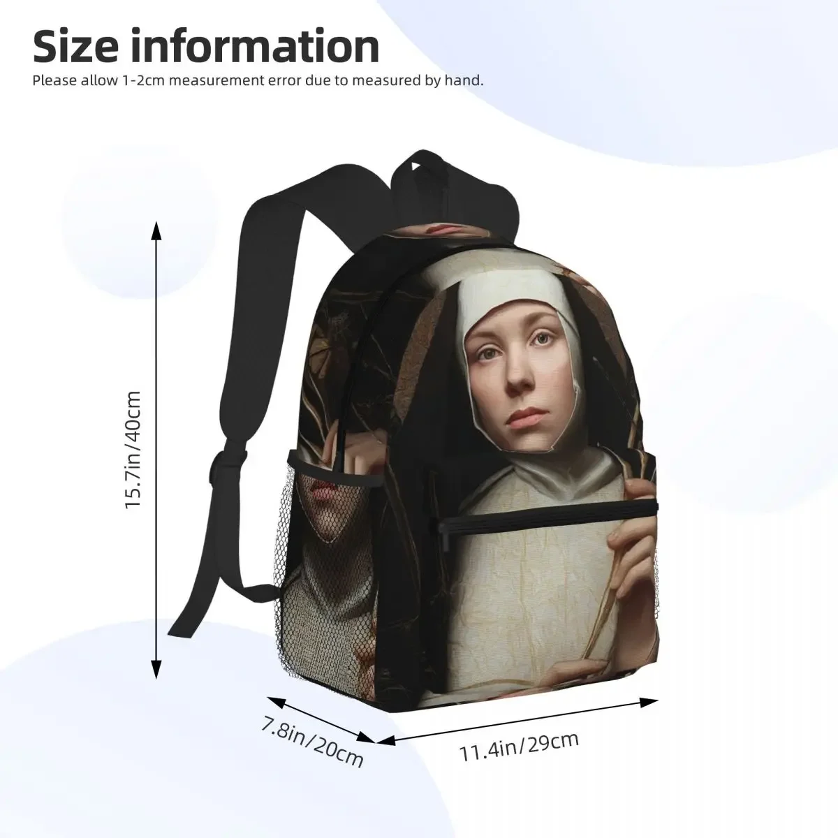 حقيبة ظهر Serene Nun Portrait Daypack ذات سعة كبيرة للأطفال حقيبة كتب مدرسية حقائب كتف للرجال والنساء #2