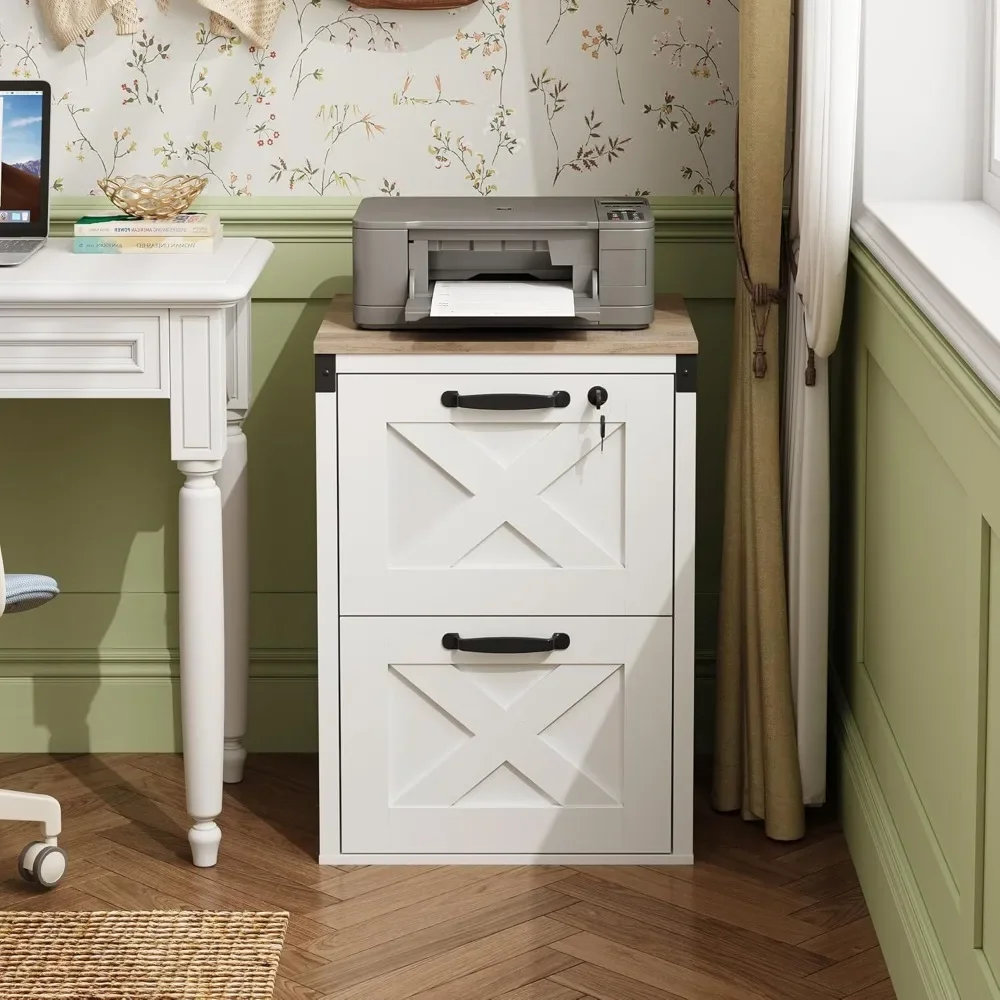 

2 Drawer File Cabinets w/Lock, Wood Farmhouse Filing Cabinet for Home Office, Printer Stand Fits Letter&A4 Size, Filing Cabinets