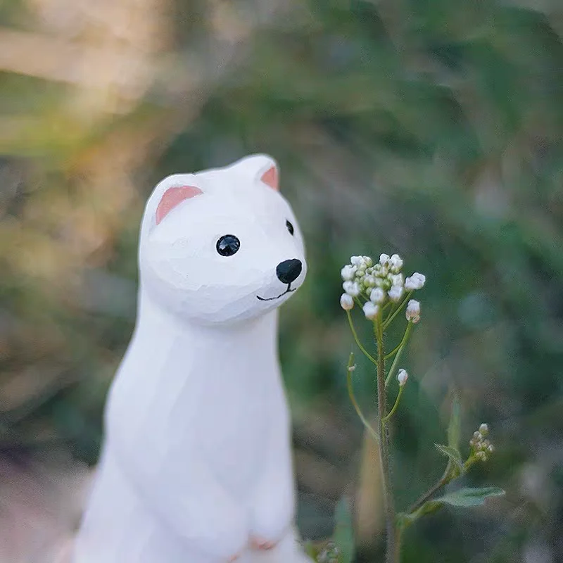 Ling ferret handmade wood carving ornaments solid wood ferret-polecat‌ sculptures