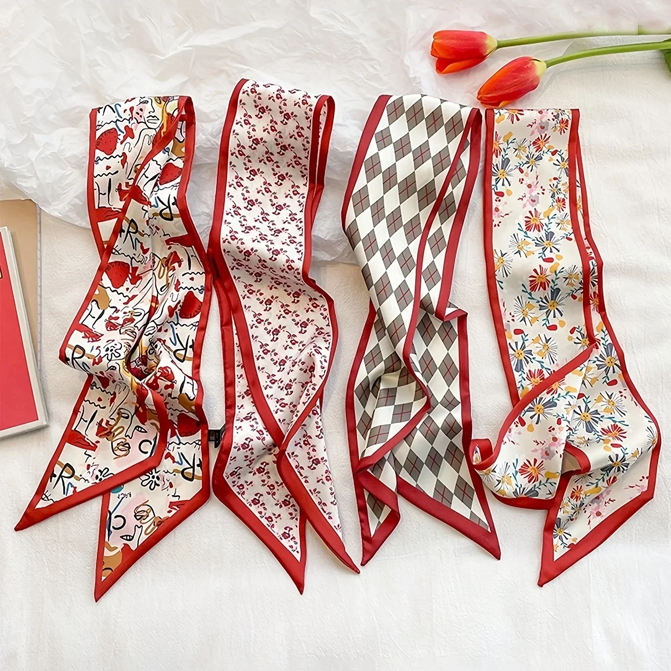 

Red Hair Accessory Headscarf Set (4 pieces) - Multifunctional Women's Hair Accessory Headscarf