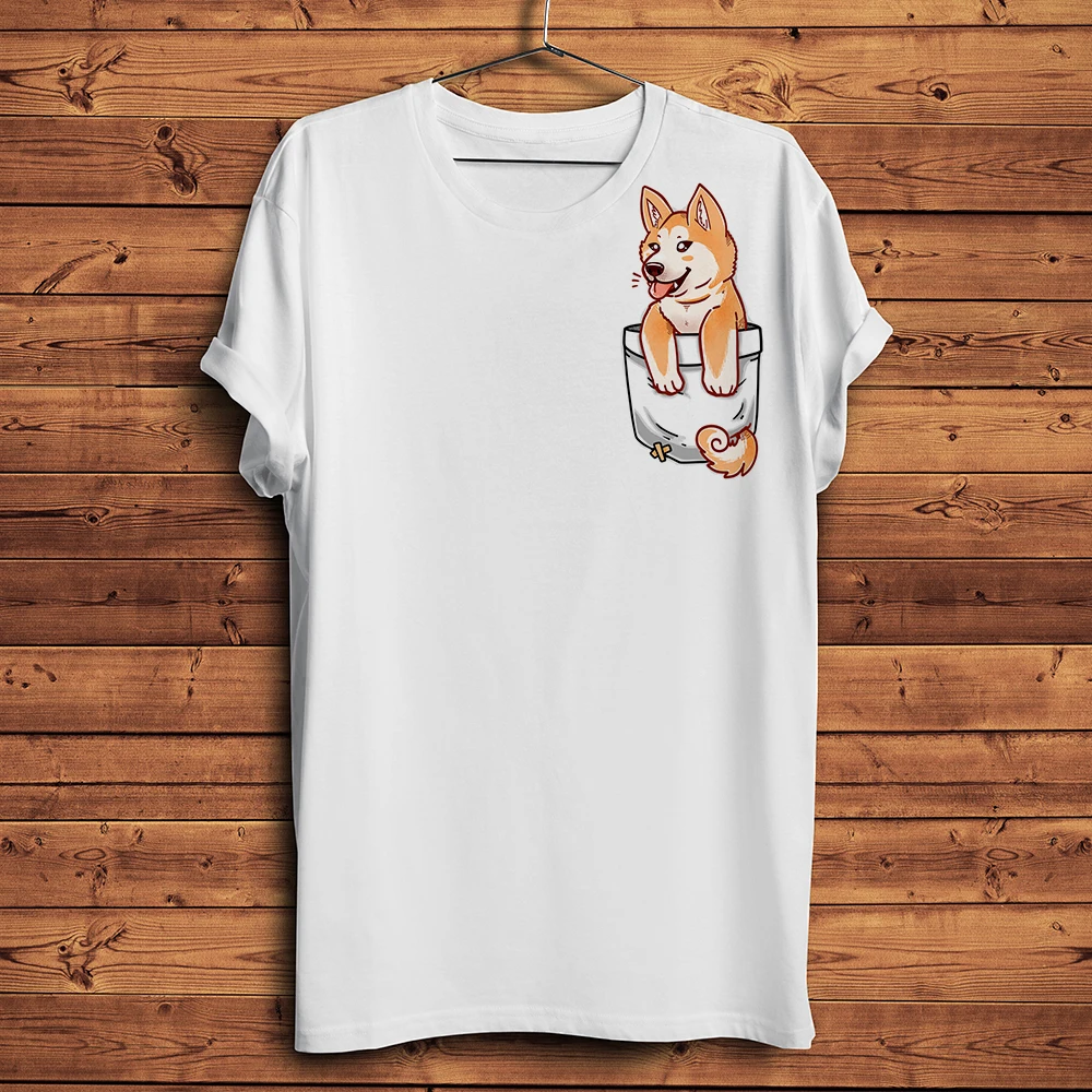 Camiseta divertida de Akita y Shiba Inu para hombre, camisa de verano en 3D con bolsillo, informal, blanca, hipster, kawaii